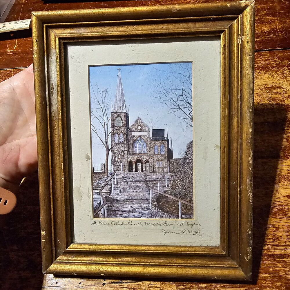 Joanne R Happ Signed Art St Peter's Catholic Church Harpers Ferry WV Framed